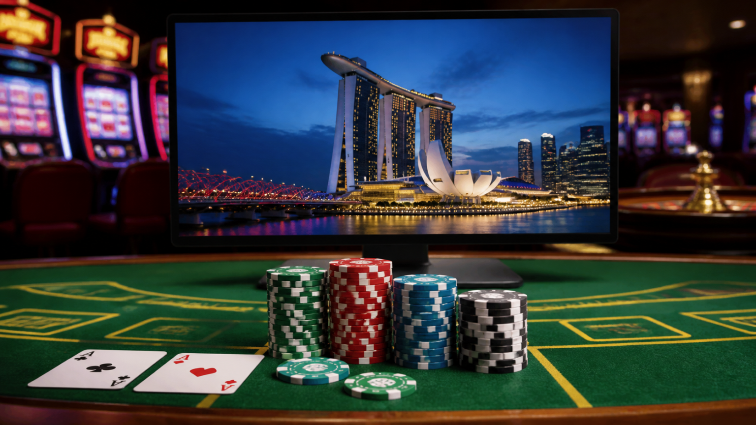 Casino chips and cards on a betting table