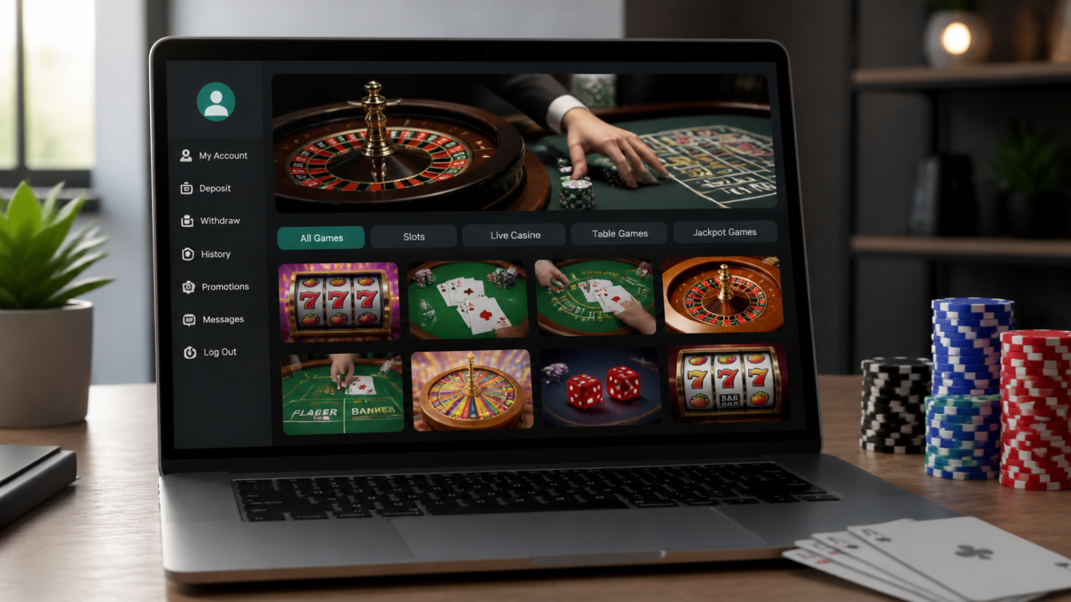 Start with the games and overall experience: betting sites Laptop displaying an online betting site with casino game options